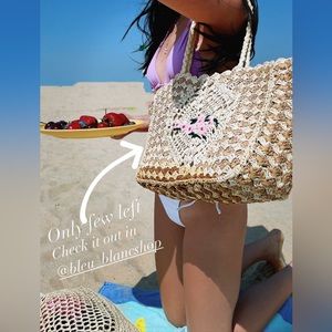 Raffia rope hand-embroidered tote